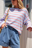 Beau Long Sleeve Slouchy Tee, CHINA BLUE/VINTAGE RED DOUBLE STRIPE - alternate image 4