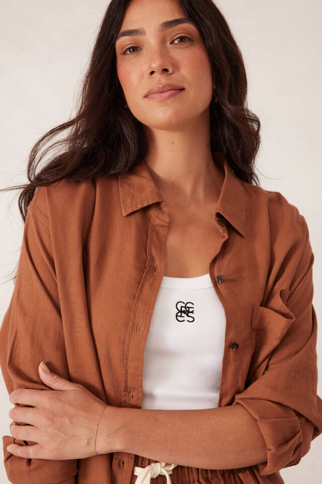 Relaxed Pocket Shirt, BURNT CARAMEL