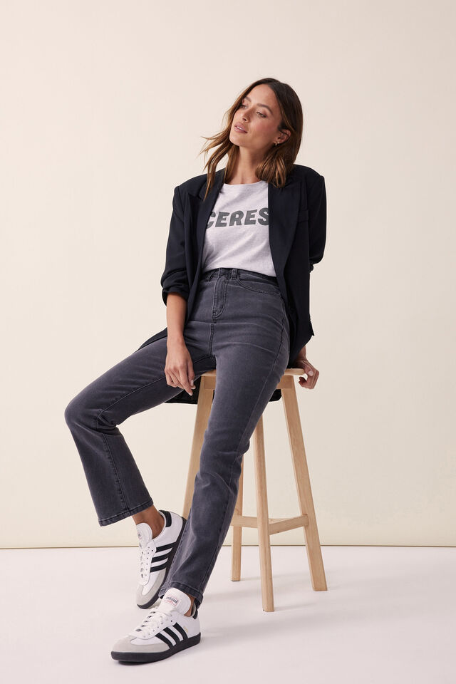Cropped Kick Flare Jean In Organic Cotton, WASHED BLACK