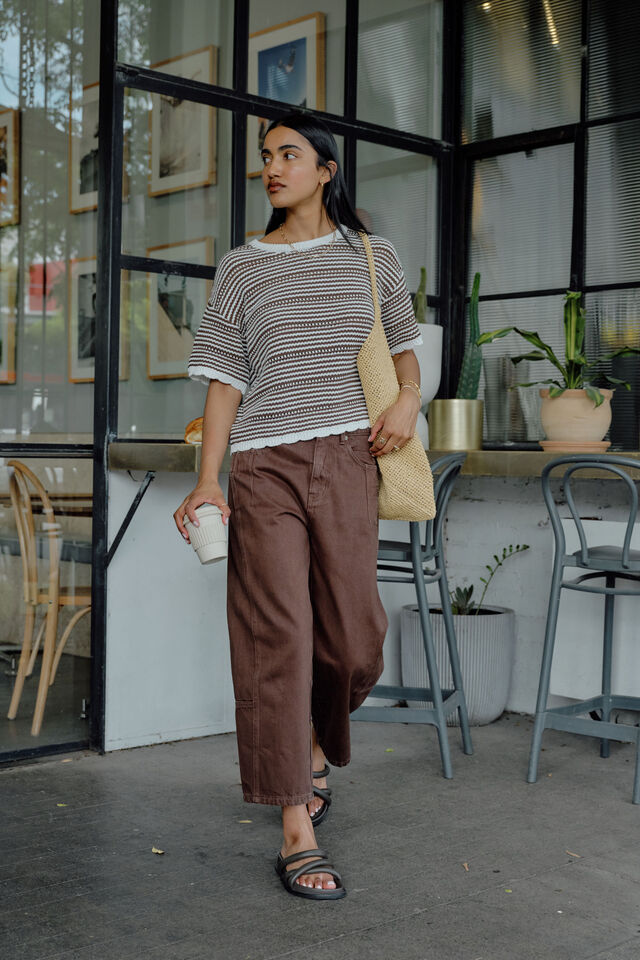 Nina Boxy Knit Tee, CHOCOLATE STRIPE