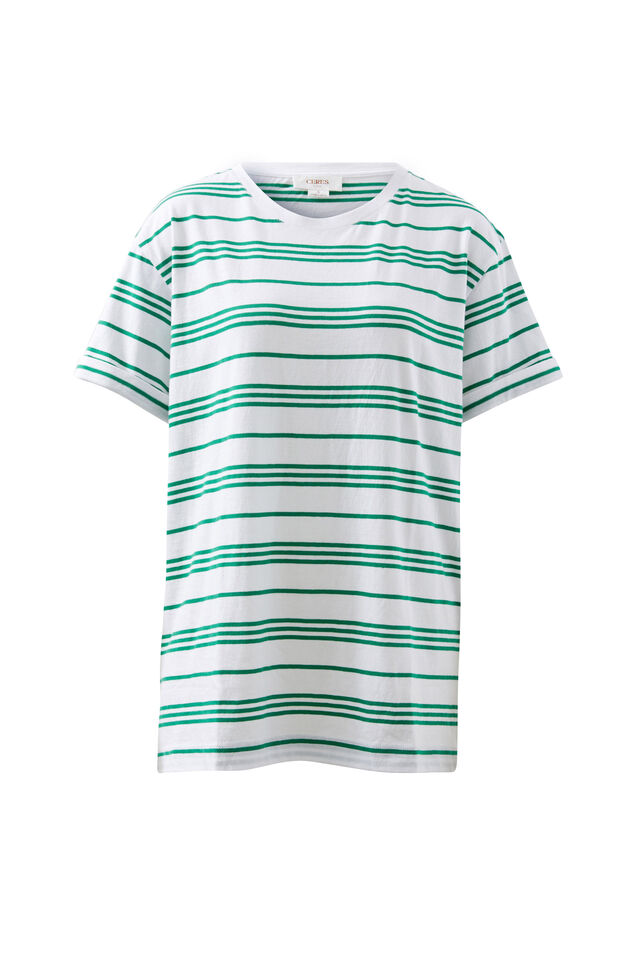 Lola Longline Step Hem Tee, KELLY GREEN STRIPE