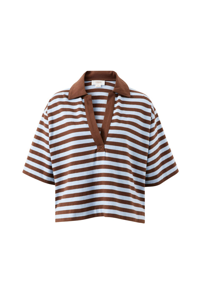 Arlie Short Sleeve Rugby, CHOC/CHALK STRIPE