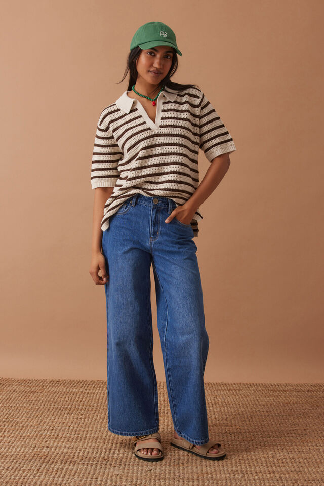 Molly Textured Stripe Short Sleeve Knit Tunic, CHOC STRIPE