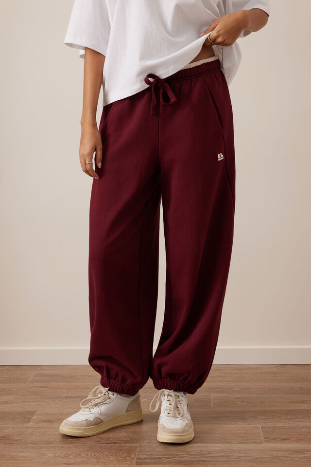 Bowie Barrel Leg Trackpant, BURGUNDY CONTRAST BUFF BIND