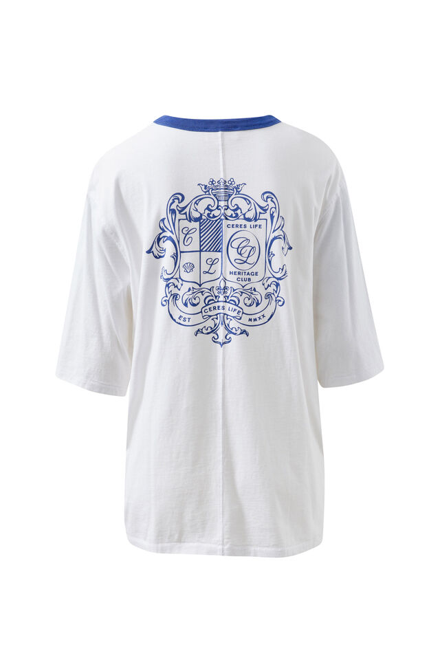 Liv Oversized Tee, WHITE/WASHED NAVY SHIELD EMBLEM