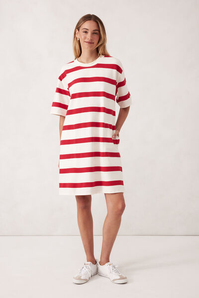Mini Terry Dress, WHITE RED BOLD STRIPE