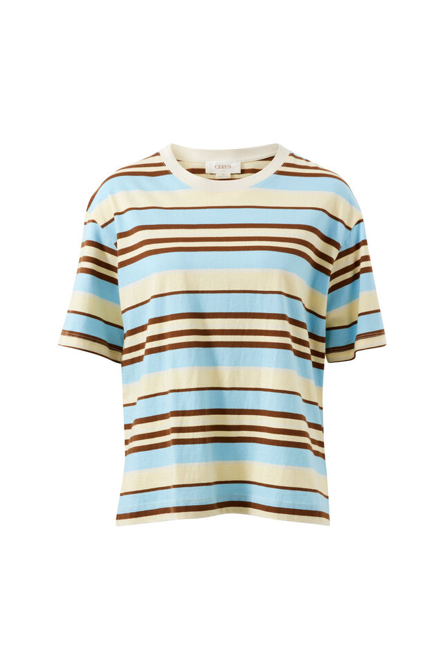 Stevie Slouchy Tee, BUTTER/TOFFEE/FRESH BLUE STRIPE