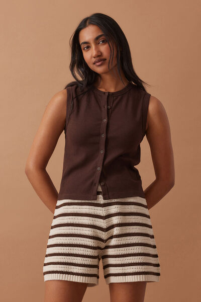 Molly Textured Knit Short, CHOC STRIPE