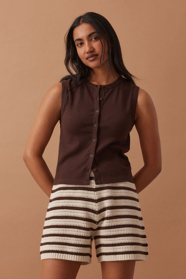 Molly Textured Knit Short, CHOC STRIPE