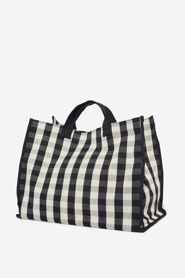 Personalised Oversized Gingham Tote Bag, BLACK WHITE GINGHAM