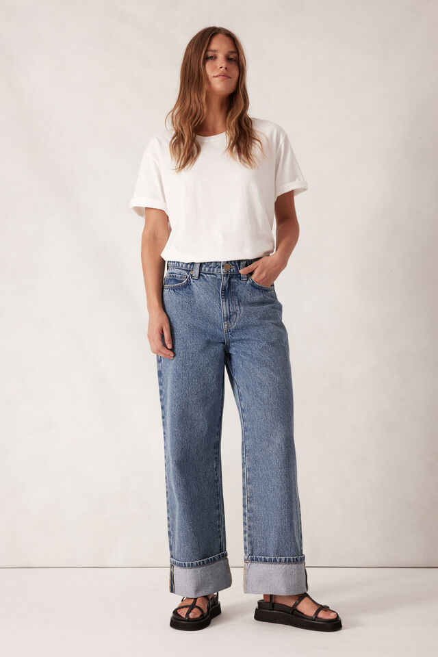 Loose Cuff Jean, WORN BLUE
