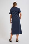 Short Sleeve Midi Dress In Organic Cotton, SMOKE BLUE - alternate image 3