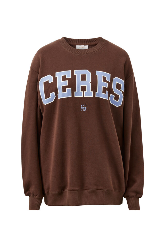 Isla Oversized Slouchy Crew, BRUNETTE BROWN BUFF SKY BLUE HERITAGE LOGO