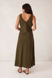 Bias Textured Cotton Midi Dress, DEEP OLIVE - alternate image 3