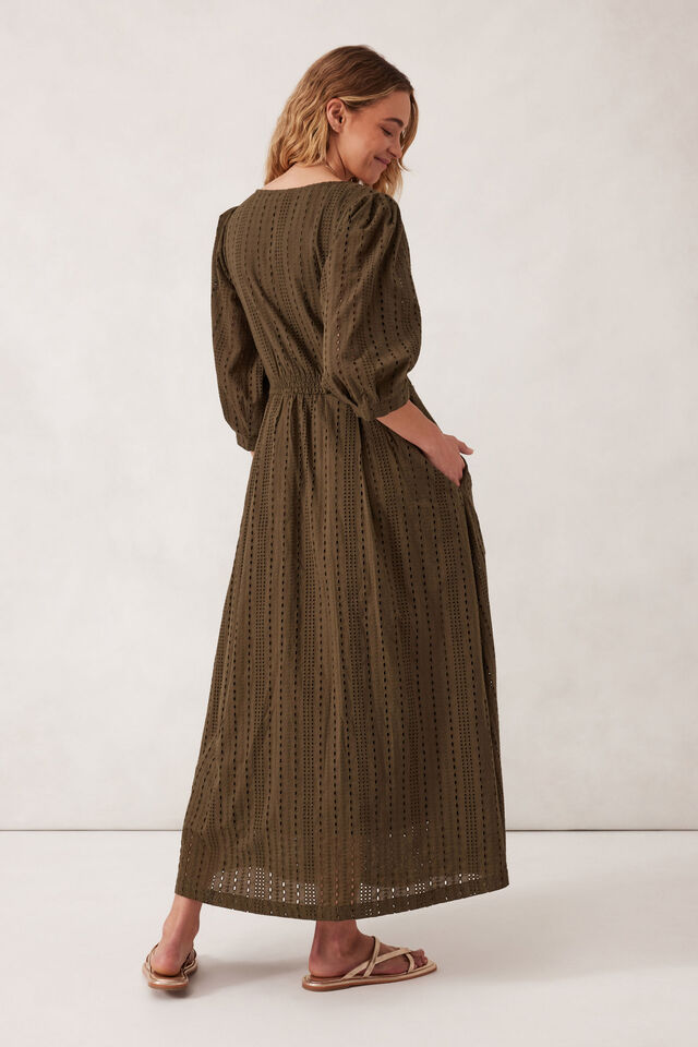 Sculptured Sleeve Midi Dress, DEEP OLIVE