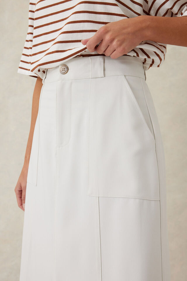 Seamed Pocket Skirt, ALMOND