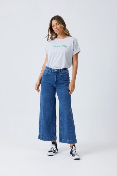 Roll Cuff Tee In Australian Cotton, CLOUD MARLE/ CERES LIFE RETRO GREEN