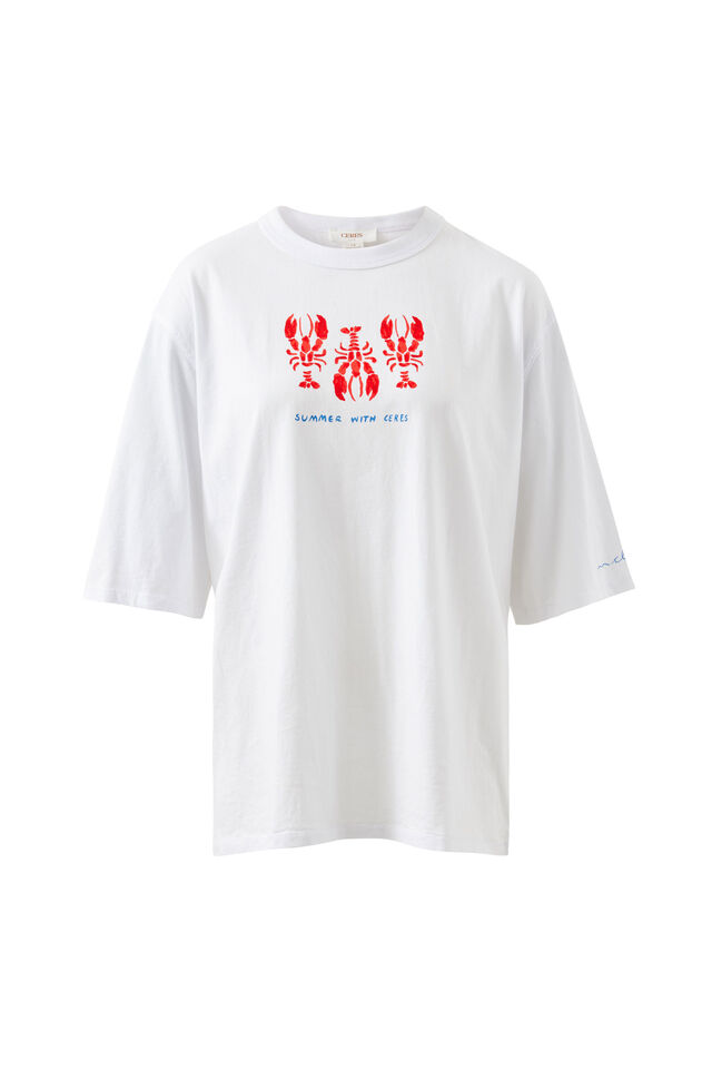 Liv Oversized Tee, WHITE/SUMMER LOBSTERS