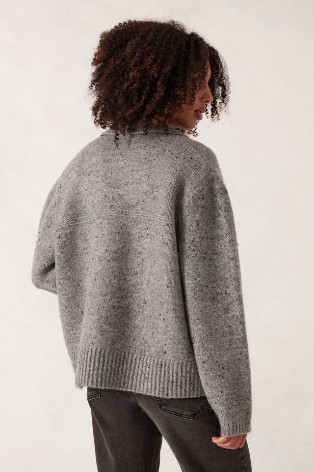 Knit Bomber Cardi, MID GREY NEP