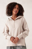 Raglan Half Zip Hoodie, ALMOND - alternate image 1