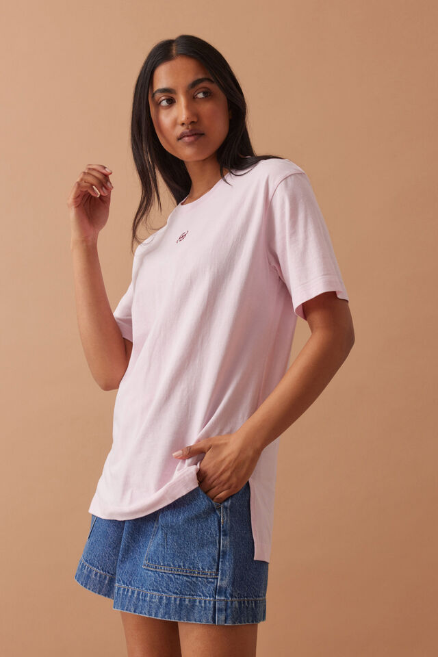 Lola Longline Step Hem Tee, SUNFADED PINK MONOGRAM EMBROIDERY