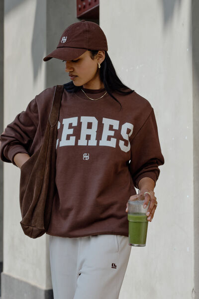 Isla Oversized Slouchy Crew, CHOCOLATE HERITAGE LOGO