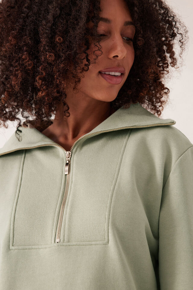 Isabella Half Zip Sweat, MATCHA