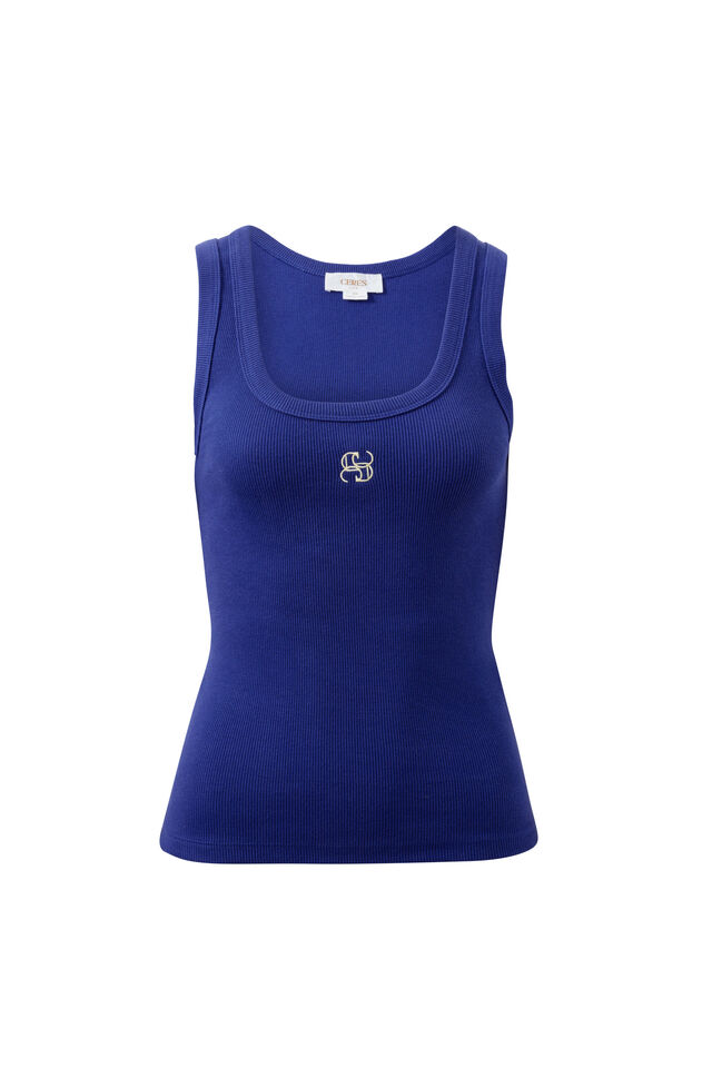 Zoe Contour Rib Scoop Tank, POLO BLUE/BUTTER MONOGRAM