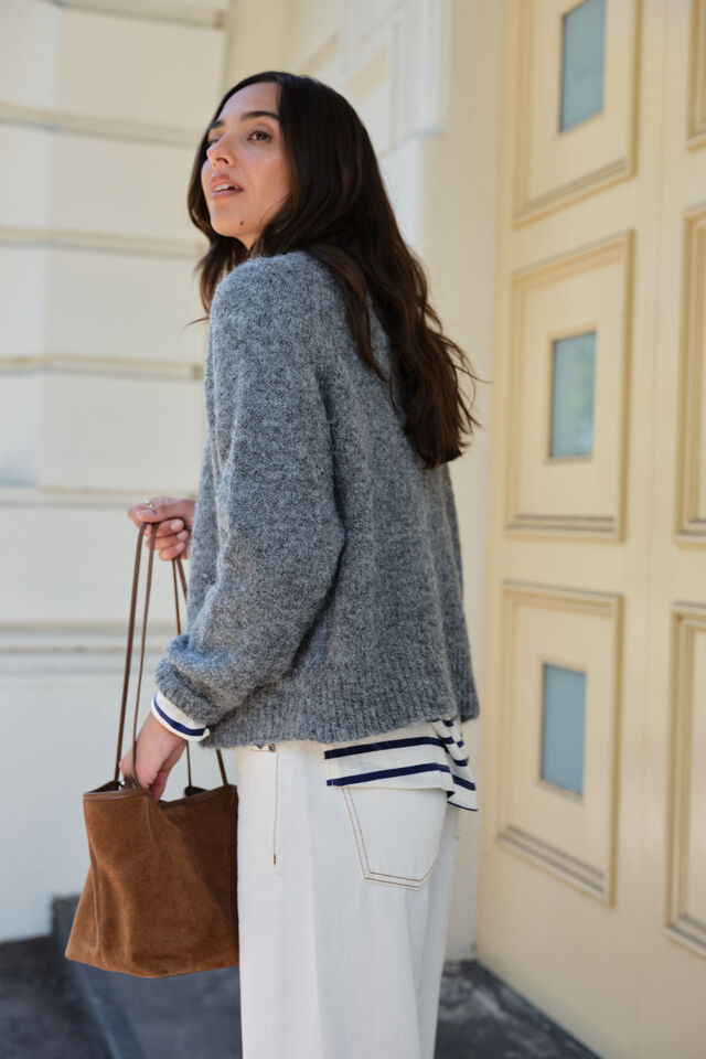 Riley Funnel Neck Tab Cardi, SILVER MARLE