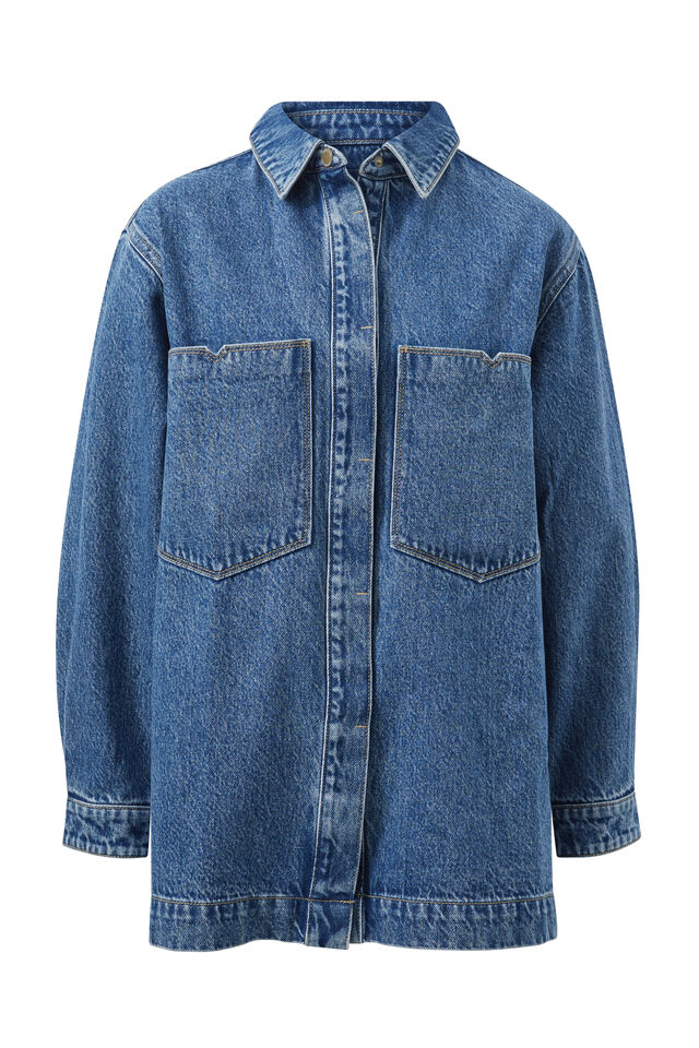 Goldie Longline Denim Shacket, FRESH INDIGO