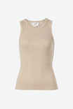 Organic Contour Rib Hi Neck Tank, OATMEAL MARLE - alternate image 2