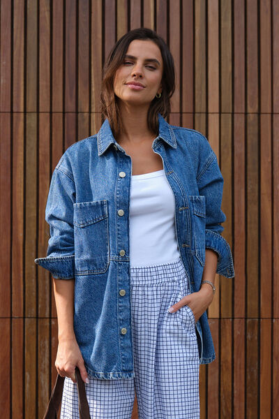Bobbi Side Pocket Denim Shacket, INDIGO