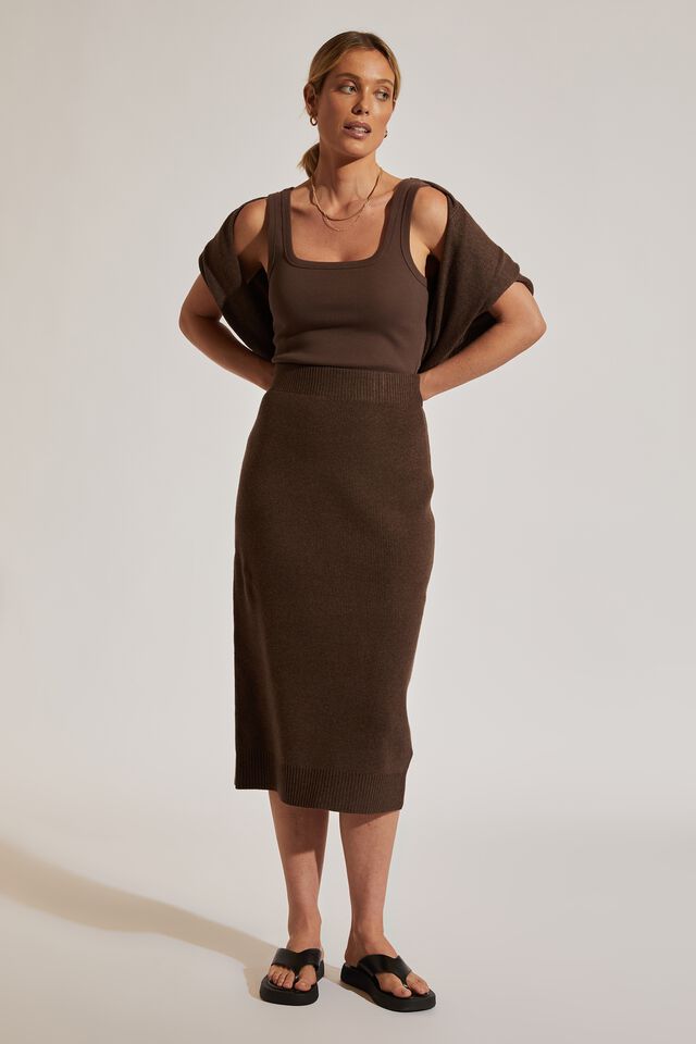 Soft Knit Tube Skirt In Recycled Blend, BITTER CHOCOLATE MARLE