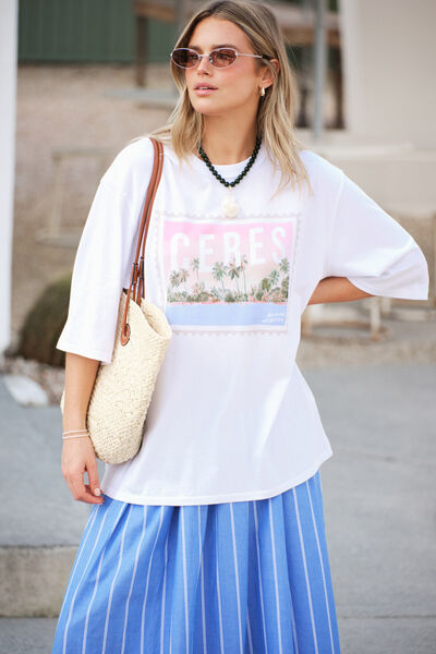 Liv Oversized Tee, WHITE/CERES HOLIDAY STAMP