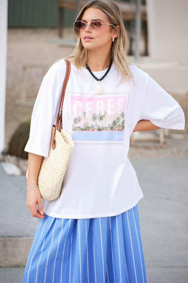 Liv Oversized Tee, WHITE/CERES HOLIDAY STAMP