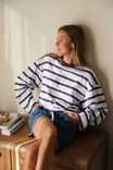 Beau Long Sleeve Slouchy Tee, WHITE/POLO CHOC STRIPE - example image 1