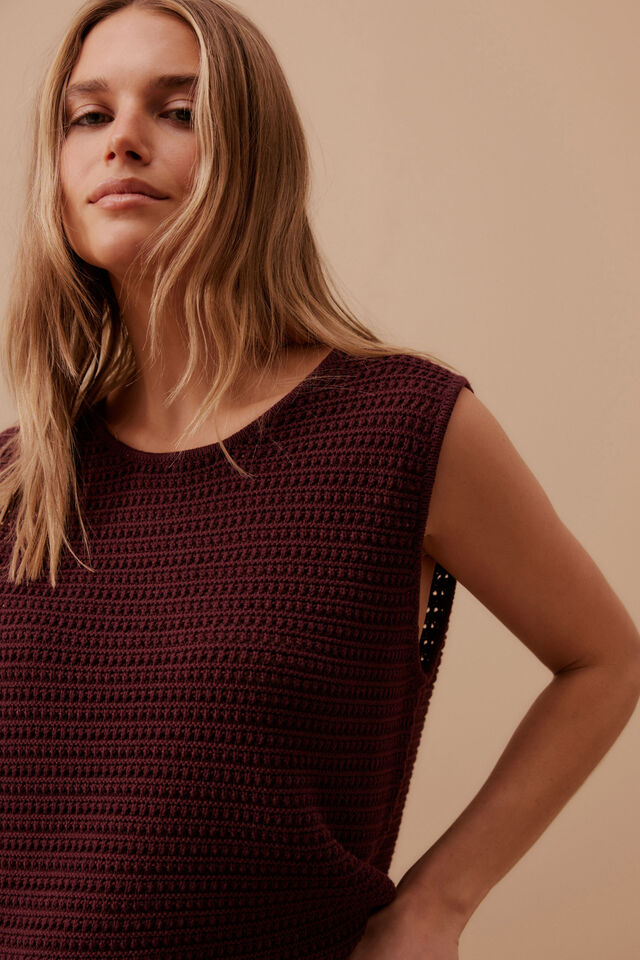 Margot Mesh Knit Tank, WINE