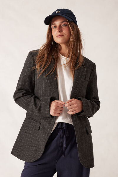 Heritage Blazer, CHARCOAL PINSTRIPE WOOL BLEND