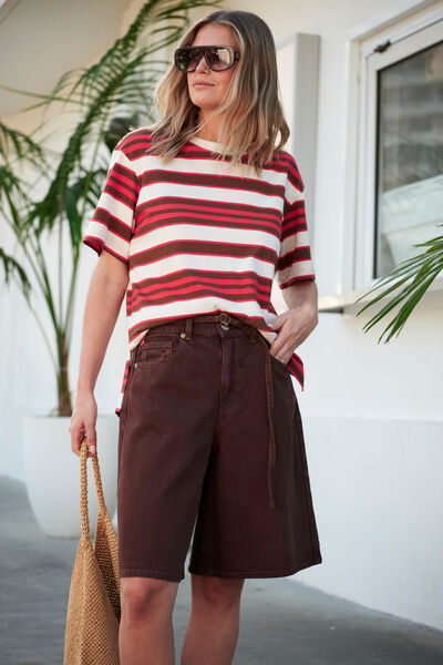 Olive Belted Denim Short, CHOCOLATE