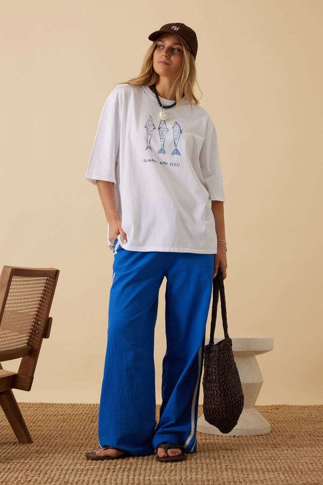 Liv Oversized Tee, WHITE/SUMMER FISH