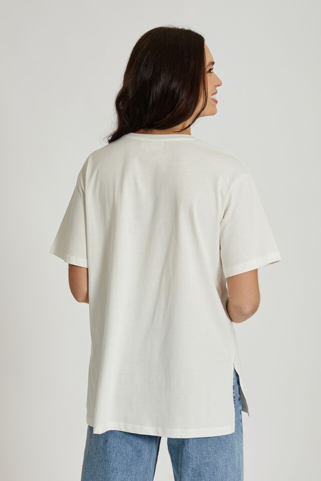 Organic Oversized Print Step Hem Tee, WHITE