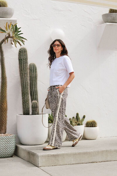 Relaxed Drawstring Pant, LEOPARD LINEN BLEND