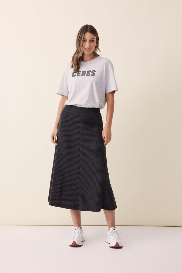 Soft Knit A Line Skirt In Recycled Blend, CHARCOAL MARLE