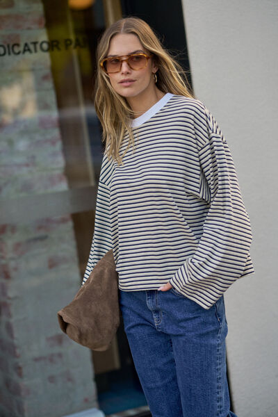 Beau Long Sleeve Slouchy Tee, HERITAGE NAVY/BUTTER/STONE STRIPE
