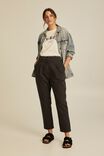 Flat Front Pant With Elastic Waist In Cotton, BLACK - alternate image 4