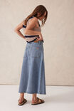 Button Through Denim Midi Skirt, MID VINTAGE BLUE - alternate image 3