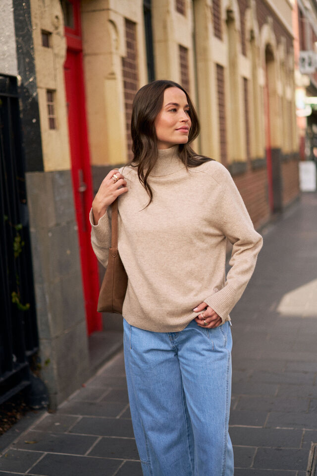 Alex Oversized Knit Funnel Neck Pullover, OAT MARLE