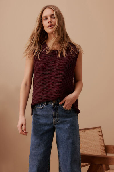 Margot Mesh Knit Tank, WINE