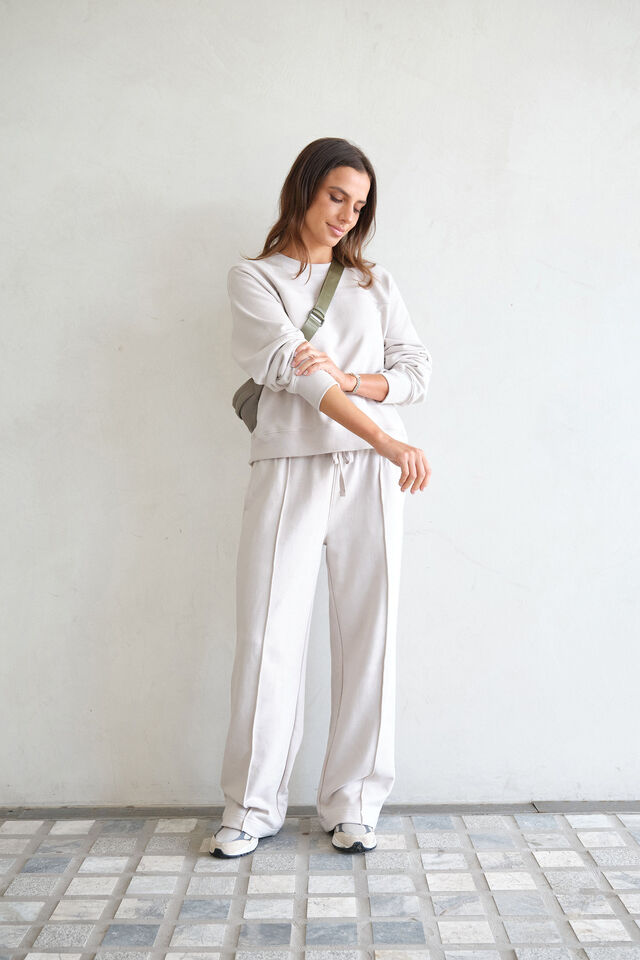 Gracie Relaxed Pin Tuck Trackpant, ALMOND
