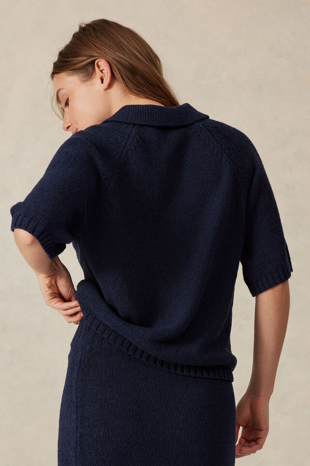 Short Sleeve Collared Beach Knit, NEW NAVY